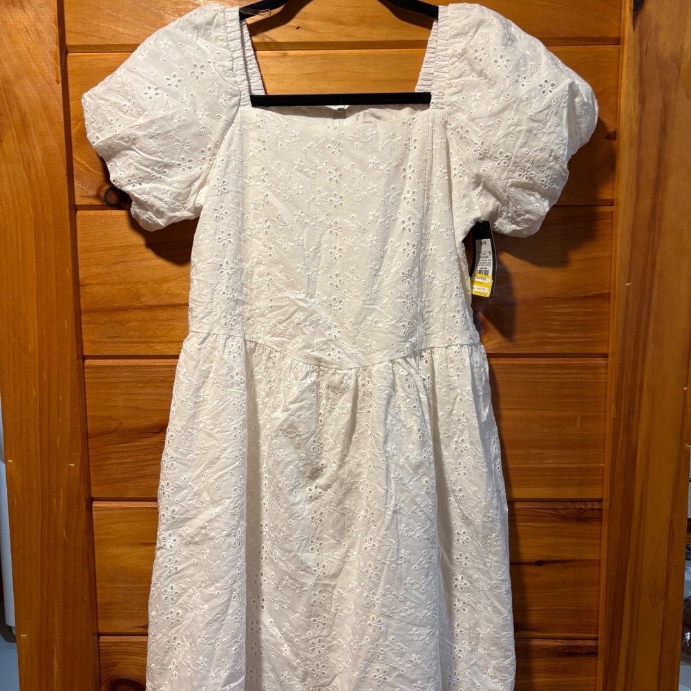 Art Class Girls Natural White Eyelet Puff Sleeve Dress XL 14 Square Neck NWT